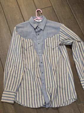Vintage Striped Pearl Snap Mens Western Shirt